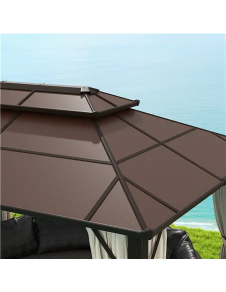 Outsunny 3 x 4m Hardtop Gazebo Canopy with UPF30+ Double Polycarbonate Roof, Aluminium Frame Garden Gazebo Permanent Pavilion wi