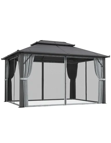 Outsunny 3 x 4m Hardtop Gazebo Canopy with UPF30+ Double Polycarbonate Roof, Aluminium Frame Garden Gazebo Permanent Pavilion wi
