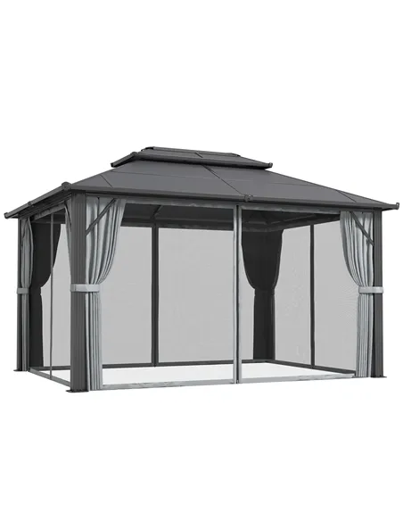 Outsunny 3 x 4m Hardtop Gazebo Canopy with UPF30+ Double Polycarbonate Roof, Aluminium Frame Garden Gazebo Permanent Pavilion wi