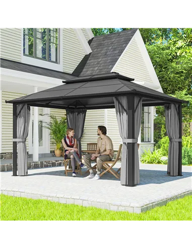 Outsunny 3 x 4m Hardtop Gazebo Canopy with UPF30+ Double Polycarbonate Roof, Aluminium Frame Garden Gazebo Permanent Pavilion wi