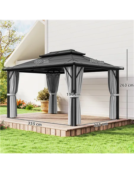 Outsunny 3 x 4m Hardtop Gazebo Canopy with UPF30+ Double Polycarbonate Roof, Aluminium Frame Garden Gazebo Permanent Pavilion wi