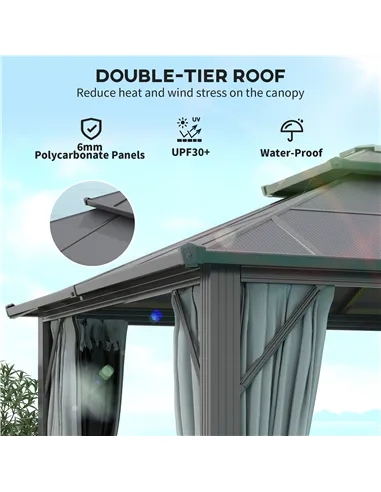 Outsunny 3 x 4m Hardtop Gazebo Canopy with UPF30+ Double Polycarbonate Roof, Aluminium Frame Garden Gazebo Permanent Pavilion wi