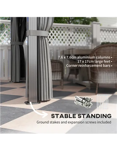 Outsunny 3 x 4m Hardtop Gazebo Canopy with UPF30+ Double Polycarbonate Roof, Aluminium Frame Garden Gazebo Permanent Pavilion wi