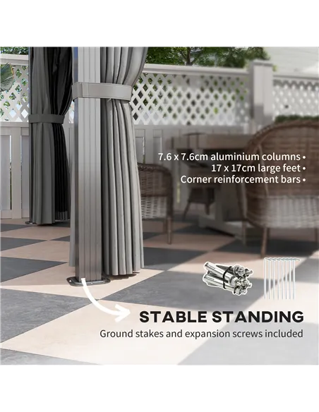 Outsunny 3 x 4m Hardtop Gazebo Canopy with UPF30+ Double Polycarbonate Roof, Aluminium Frame Garden Gazebo Permanent Pavilion wi