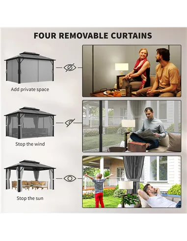Outsunny 3 x 4m Hardtop Gazebo Canopy with UPF30+ Double Polycarbonate Roof, Aluminium Frame Garden Gazebo Permanent Pavilion wi