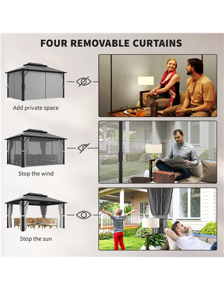 Outsunny 3 x 4m Hardtop Gazebo Canopy with UPF30+ Double Polycarbonate Roof, Aluminium Frame Garden Gazebo Permanent Pavilion wi