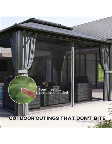 Outsunny 3 x 4m Hardtop Gazebo Canopy with UPF30+ Double Polycarbonate Roof, Aluminium Frame Garden Gazebo Permanent Pavilion wi