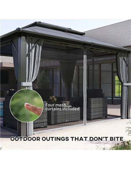 Outsunny 3 x 4m Hardtop Gazebo Canopy with UPF30+ Double Polycarbonate Roof, Aluminium Frame Garden Gazebo Permanent Pavilion wi