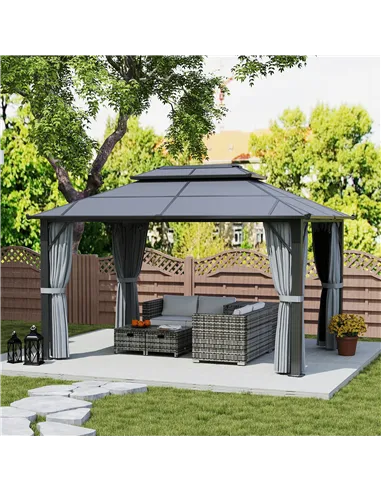 Outsunny 3 x 4m Hardtop Gazebo Canopy with UPF30+ Double Polycarbonate Roof, Aluminium Frame Garden Gazebo Permanent Pavilion wi