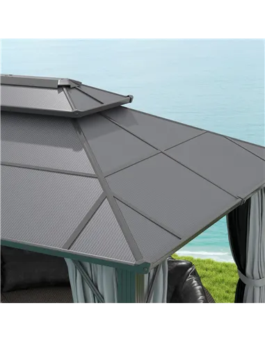 Outsunny 3 x 4m Hardtop Gazebo Canopy with UPF30+ Double Polycarbonate Roof, Aluminium Frame Garden Gazebo Permanent Pavilion wi