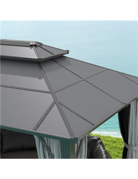 Outsunny 3 x 4m Hardtop Gazebo Canopy with UPF30+ Double Polycarbonate Roof, Aluminium Frame Garden Gazebo Permanent Pavilion wi