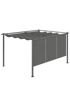 Outsunny 3 x 4m Metal Pergola with Retractable Roof and Roller Shade, Wall-Mounted or Free Standing Garden Gazebo Canopy Pergola