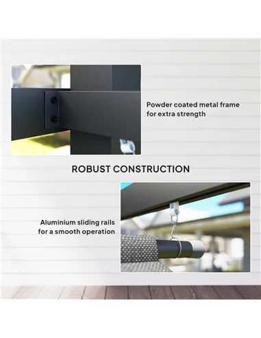 Outsunny 3 x 4m Metal Pergola with Retractable Roof and Roller Shade, Wall-Mounted or Free Standing Garden Gazebo Canopy Pergola