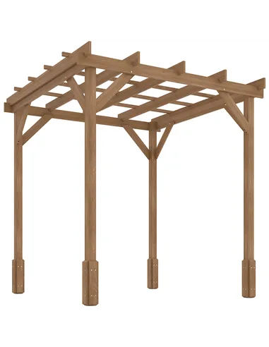 Outsunny 2 x 2m Wooden Pergola Kit, Decorative Garden Gazebo Shelter with Stable Structure for Climbing Vines, Flowers, Dark Bro