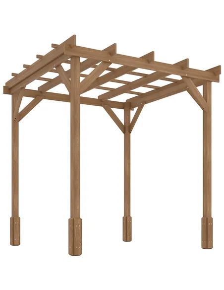 Outsunny 2 x 2m Wooden Pergola Kit, Decorative Garden Gazebo Shelter with Stable Structure for Climbing Vines, Flowers, Dark Bro