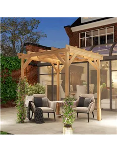 Outsunny 2 x 2m Wooden Pergola Kit, Decorative Garden Gazebo Shelter with Stable Structure for Climbing Vines, Flowers, Dark Bro 2