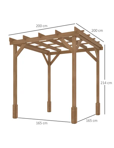 Outsunny 2 x 2m Wooden Pergola Kit, Decorative Garden Gazebo Shelter with Stable Structure for Climbing Vines, Flowers, Dark Bro