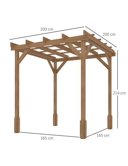 Outsunny 2 x 2m Wooden Pergola Kit, Decorative Garden Gazebo Shelter with Stable Structure for Climbing Vines, Flowers, Dark Bro