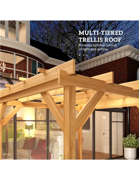 Outsunny 2 x 2m Wooden Pergola Kit, Decorative Garden Gazebo Shelter with Stable Structure for Climbing Vines, Flowers, Dark Bro