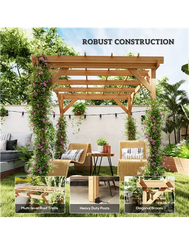 Outsunny 2 x 2m Wooden Pergola Kit, Decorative Garden Gazebo Shelter with Stable Structure for Climbing Vines, Flowers, Dark Bro