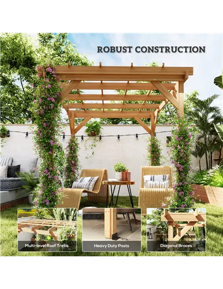 Outsunny 2 x 2m Wooden Pergola Kit, Decorative Garden Gazebo Shelter with Stable Structure for Climbing Vines, Flowers, Dark Bro