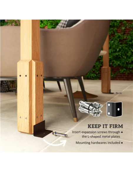 Outsunny 2 x 2m Wooden Pergola Kit, Decorative Garden Gazebo Shelter with Stable Structure for Climbing Vines, Flowers, Dark Bro