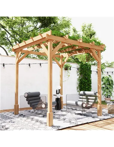 Outsunny 2 x 2m Wooden Pergola Kit, Decorative Garden Gazebo Shelter with Stable Structure for Climbing Vines, Flowers, Dark Bro