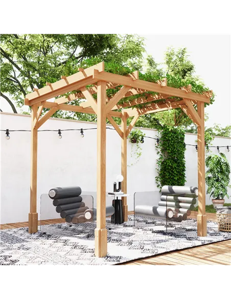 Outsunny 2 x 2m Wooden Pergola Kit, Decorative Garden Gazebo Shelter with Stable Structure for Climbing Vines, Flowers, Dark Bro