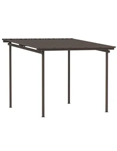 Outsunny 3 x 3(m) Garden Pergola with Waterproof Metal Roof, Lean to Pergola Hardtop Gazebo, Wind-resistant Outdoor Sun Shade, E