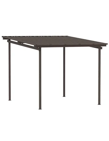 Outsunny 3 x 3(m) Garden Pergola with Waterproof Metal Roof, Lean to Pergola Hardtop Gazebo, Wind-resistant Outdoor Sun Shade, E