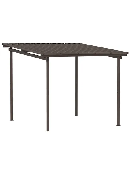 Outsunny 3 x 3(m) Garden Pergola with Waterproof Metal Roof, Lean to Pergola Hardtop Gazebo, Wind-resistant Outdoor Sun Shade, E