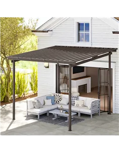 Outsunny 3 x 3(m) Garden Pergola with Waterproof Metal Roof, Lean to Pergola Hardtop Gazebo, Wind-resistant Outdoor Sun Shade, E 2