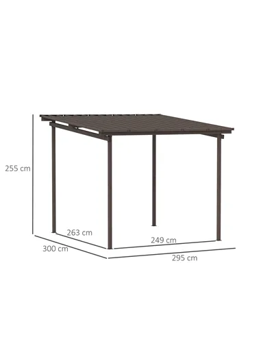 Outsunny 3 x 3(m) Garden Pergola with Waterproof Metal Roof, Lean to Pergola Hardtop Gazebo, Wind-resistant Outdoor Sun Shade, E