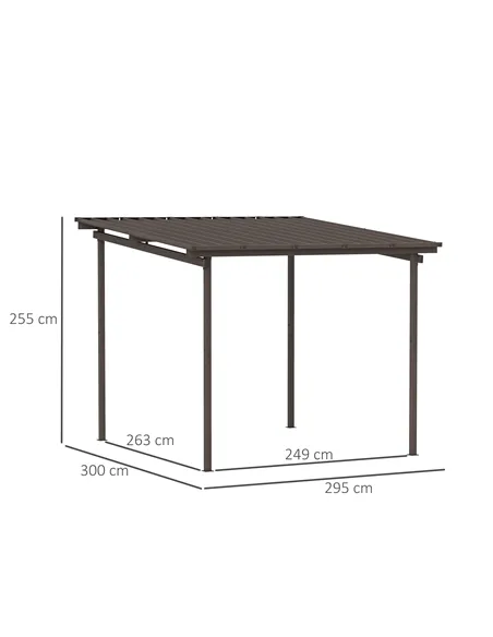 Outsunny 3 x 3(m) Garden Pergola with Waterproof Metal Roof, Lean to Pergola Hardtop Gazebo, Wind-resistant Outdoor Sun Shade, E