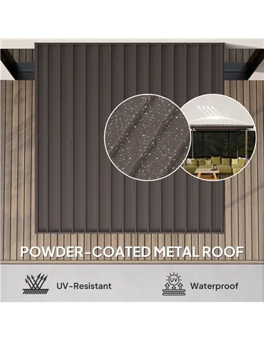 Outsunny 3 x 3(m) Garden Pergola with Waterproof Metal Roof, Lean to Pergola Hardtop Gazebo, Wind-resistant Outdoor Sun Shade, E