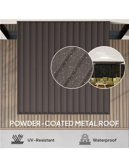 Outsunny 3 x 3(m) Garden Pergola with Waterproof Metal Roof, Lean to Pergola Hardtop Gazebo, Wind-resistant Outdoor Sun Shade, E