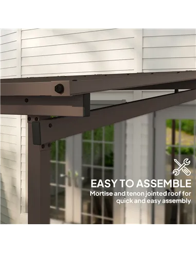 Outsunny 3 x 3(m) Garden Pergola with Waterproof Metal Roof, Lean to Pergola Hardtop Gazebo, Wind-resistant Outdoor Sun Shade, E