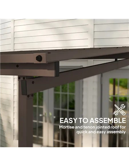 Outsunny 3 x 3(m) Garden Pergola with Waterproof Metal Roof, Lean to Pergola Hardtop Gazebo, Wind-resistant Outdoor Sun Shade, E