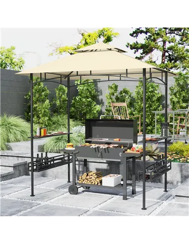 Outsunny 8' x 5' Grill Gazebo Canopy, Double Tiered Outdoor BBQ Gazebo Shelter with 2 Side Shelves, Storage Baskets, Hook for Ga