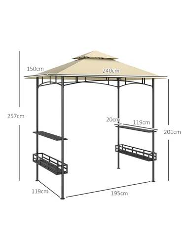 Outsunny 8' x 5' Grill Gazebo Canopy, Double Tiered Outdoor BBQ Gazebo Shelter with 2 Side Shelves, Storage Baskets, Hook for Ga