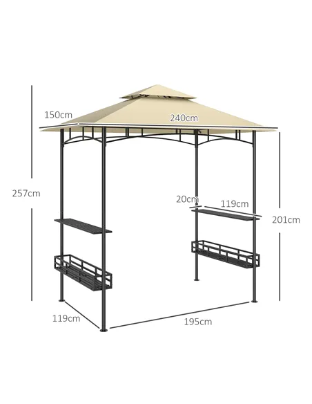 Outsunny 8' x 5' Grill Gazebo Canopy, Double Tiered Outdoor BBQ Gazebo Shelter with 2 Side Shelves, Storage Baskets, Hook for Ga