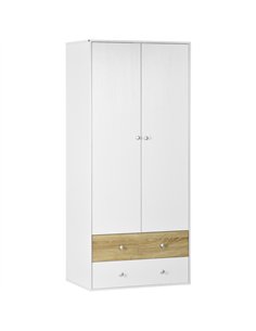 HOMCOM 2-Door Wardrobe with 2 Drawers, Hanging Rod and Anti-tipping Straps for Bedroom Clothes Storage Organisation, White