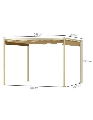 Outsunny 3 x 3m Retractable Roof Metal Pergola - Black