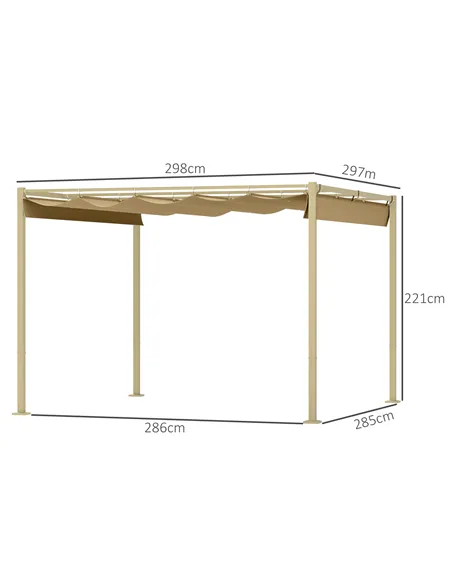 Outsunny 3 x 3m Retractable Roof Metal Pergola - Black