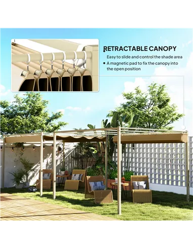 Outsunny 3 x 3m Retractable Roof Metal Pergola - Black