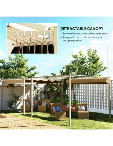 Outsunny 3 x 3m Retractable Roof Metal Pergola - Black