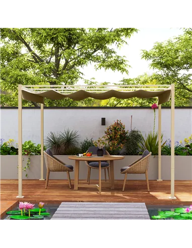 Outsunny 3 x 3m Retractable Roof Metal Pergola - Black