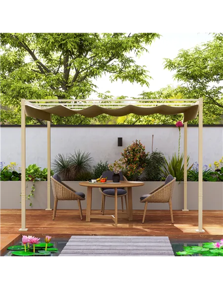 Outsunny 3 x 3m Retractable Roof Metal Pergola - Black