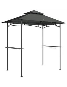 Outsunny 8' x 5' Grill Gazebo, Double Tiered BBQ Gazebo Shelter Canopy with LED Lights, 2 Side Shelves, Hooks, Dark Grey