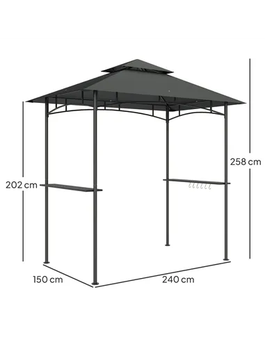 Outsunny 8' x 5' Grill Gazebo, Double Tiered BBQ Gazebo Shelter Canopy with LED Lights, 2 Side Shelves, Hooks, Dark Grey